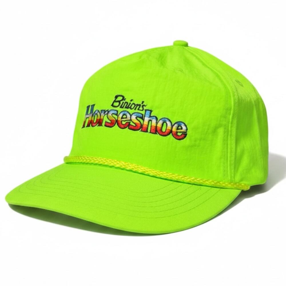 Vintage 90s Binion's Horseshoe Casino Las Vegas Nevada Neon Green Strapback Hat